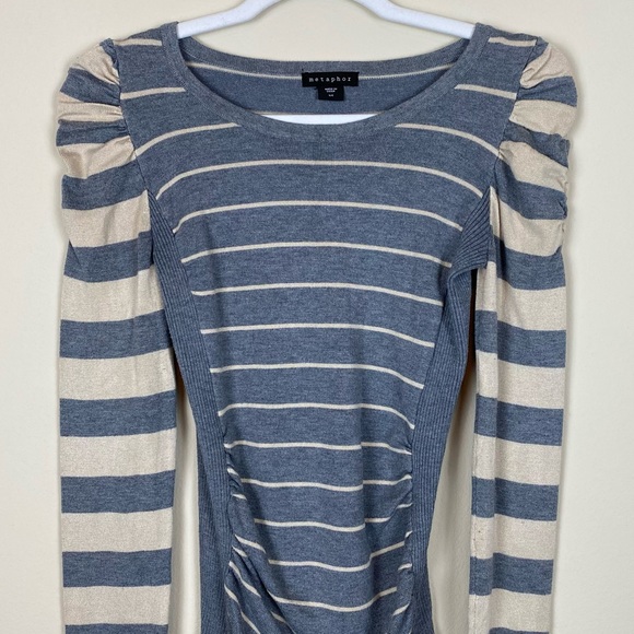 Metaphor Size Small Gray & Tan Striped Long Sleeve Scoop Neck Knit Maternity Top - Picture 3 of 10